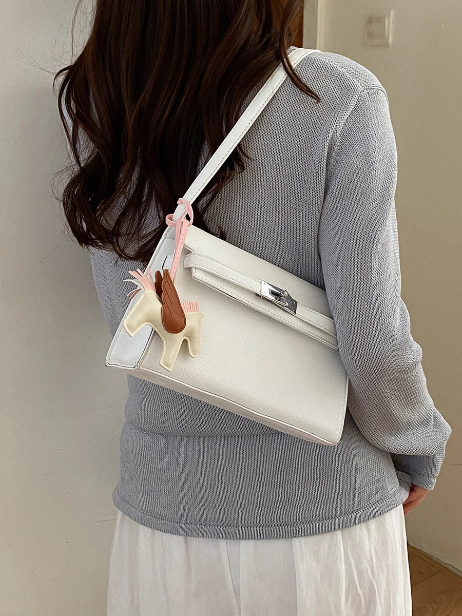 Fashionable Commuter  Bag Small Square Crossbody Bag Women's Style Soft Surface Single Shoulder Strap Lock Buckle Closure