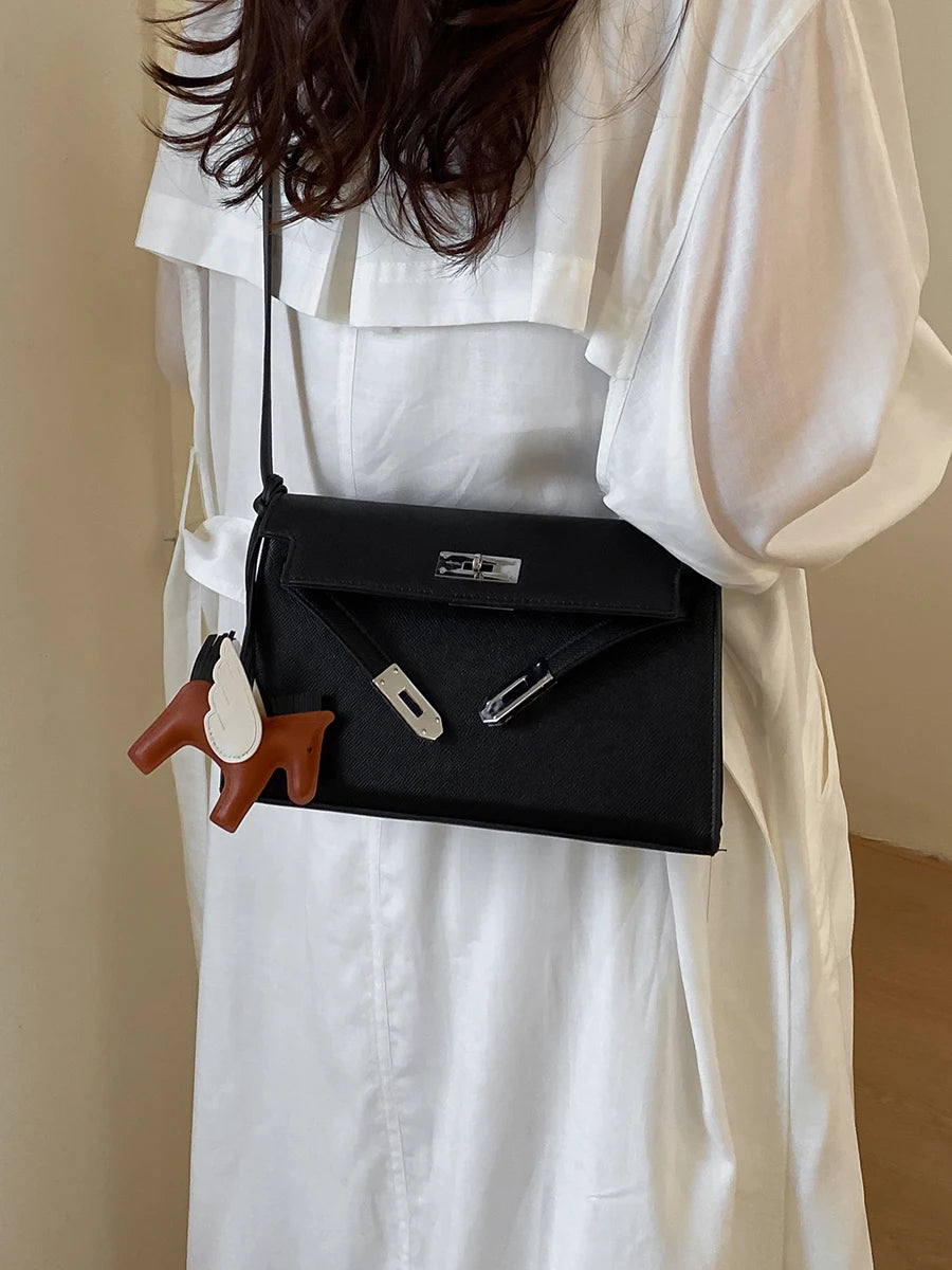 Fashionable Commuter  Bag Small Square Crossbody Bag Women's Style Soft Surface Single Shoulder Strap Lock Buckle Closure