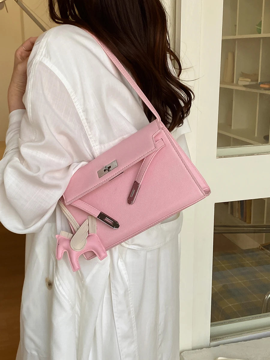 Fashionable Commuter  Bag Small Square Crossbody Bag Women's Style Soft Surface Single Shoulder Strap Lock Buckle Closure