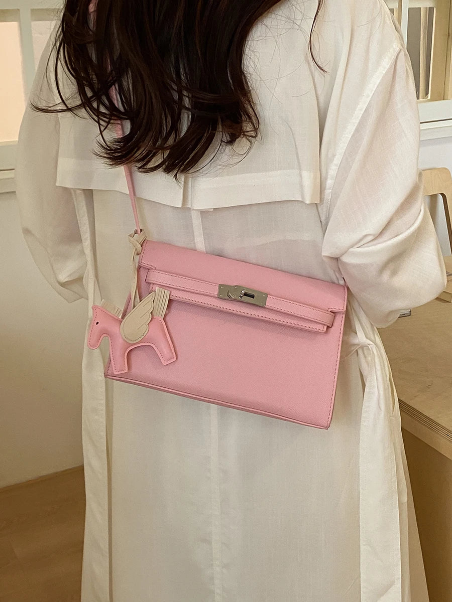 Fashionable Commuter  Bag Small Square Crossbody Bag Women's Style Soft Surface Single Shoulder Strap Lock Buckle Closure
