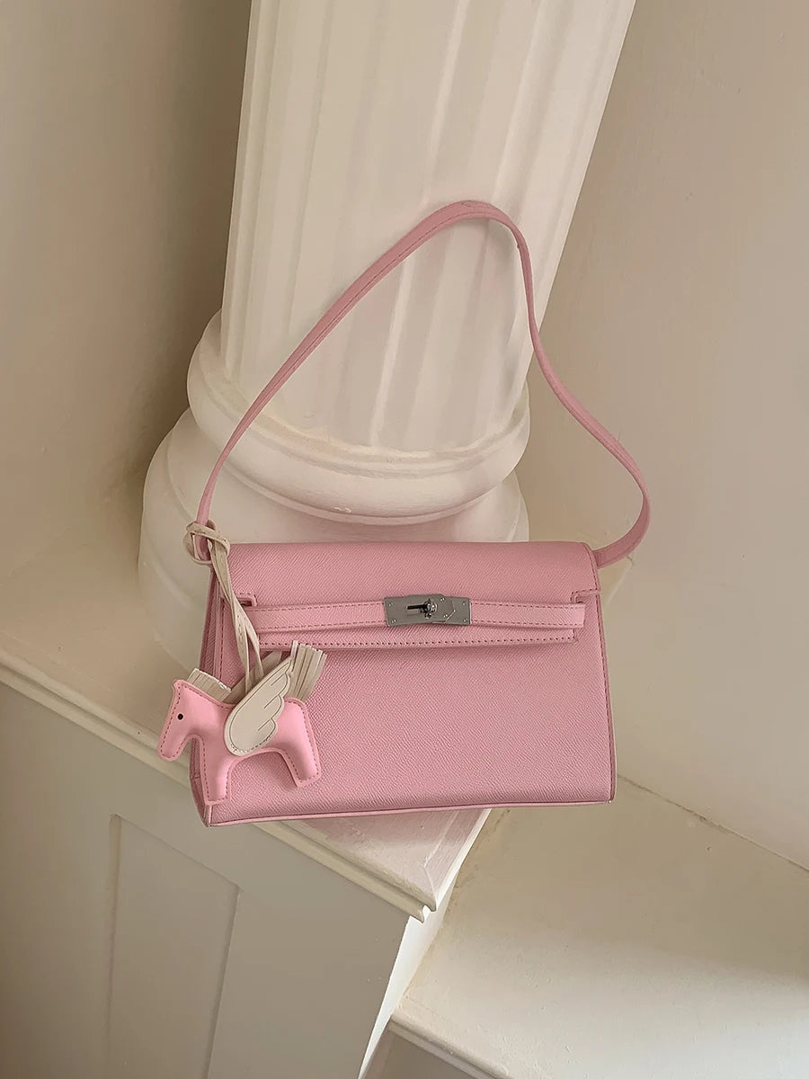 Fashionable Commuter  Bag Small Square Crossbody Bag Women's Style Soft Surface Single Shoulder Strap Lock Buckle Closure